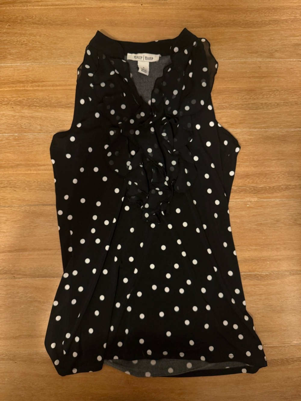 White House Black Market Black Polka Dot Ruffle Sleeveless Camisole
